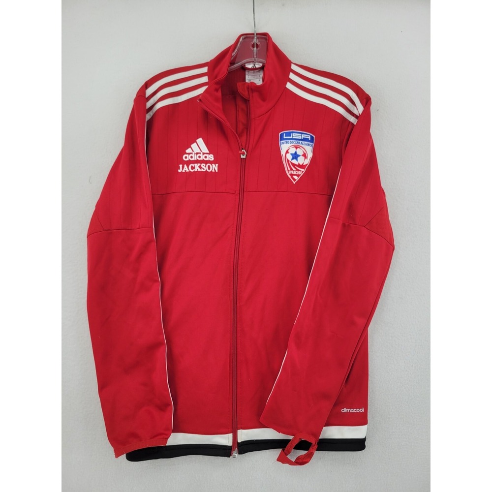 Adidas Full zip Men's Soccer Training Track‎ Jacket Size Small Red United Soccer